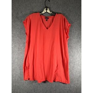 Eileen Fisher Coral V Neck Tunic Shirt Women Medium Tencel Slits minimalist
